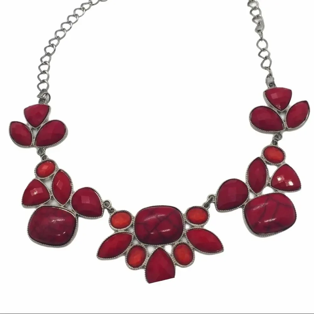 Vintage Red Marbled Stone Gothic Necklace
